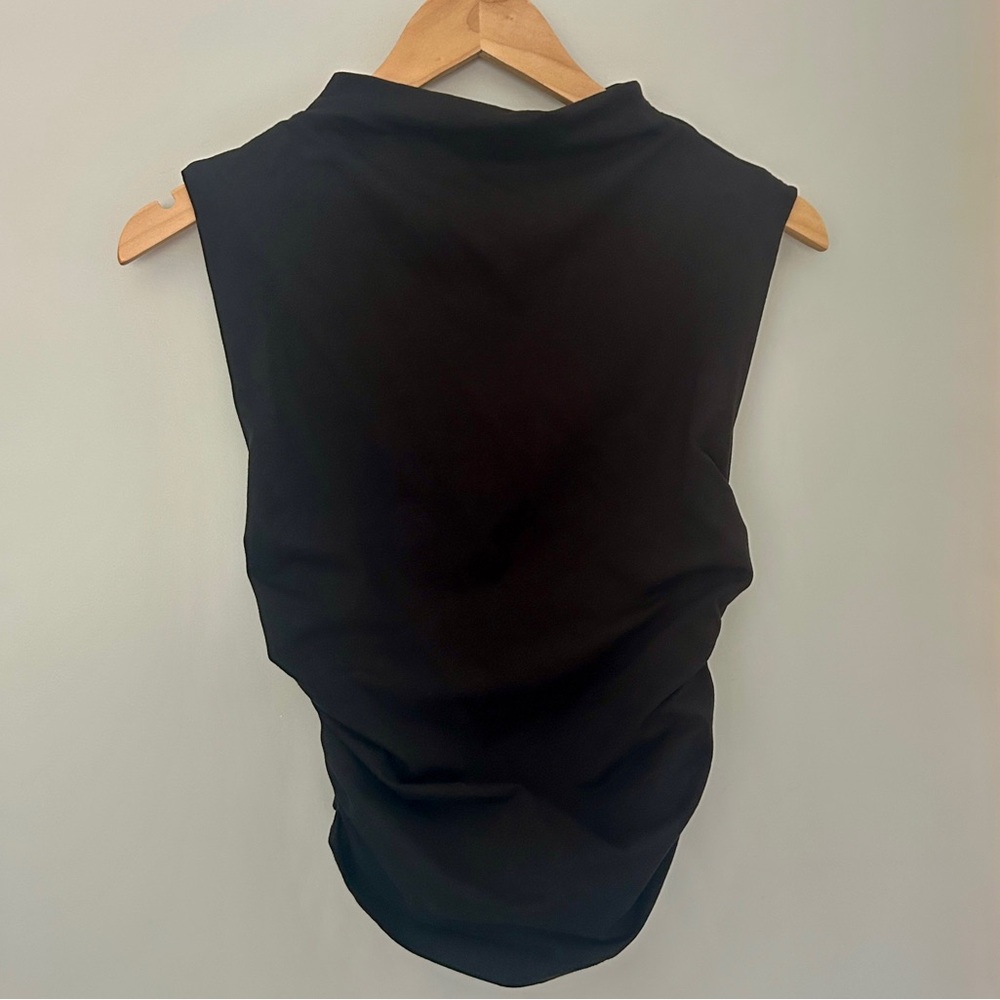 Maeve Anthropologie Black Mock Neck Ruched Tank Top XS Minimalist Layering